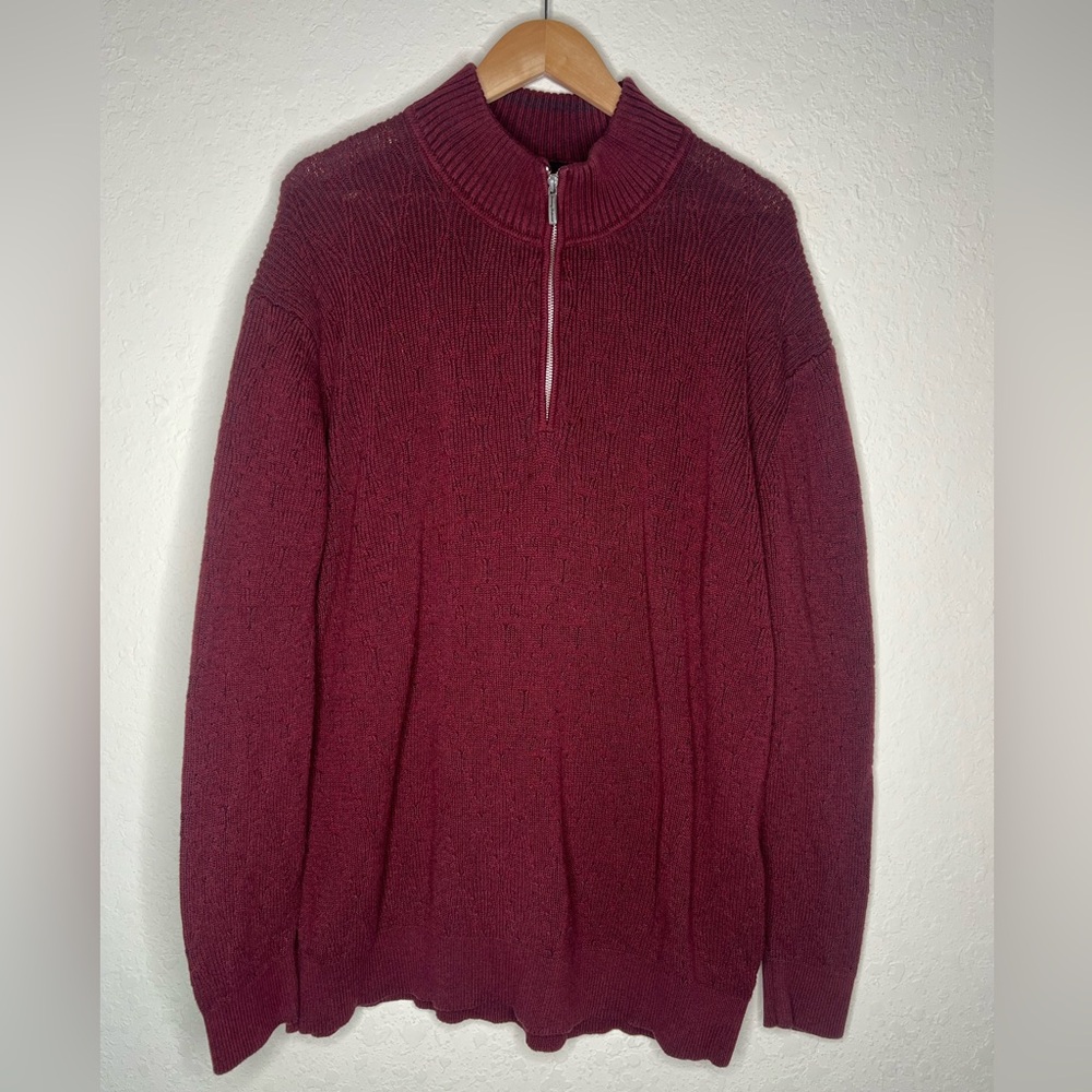 Tommy Bahama Sweater Mens Size 2XL Wine Red 1/2 Zip Mock Neck Pullover Solid